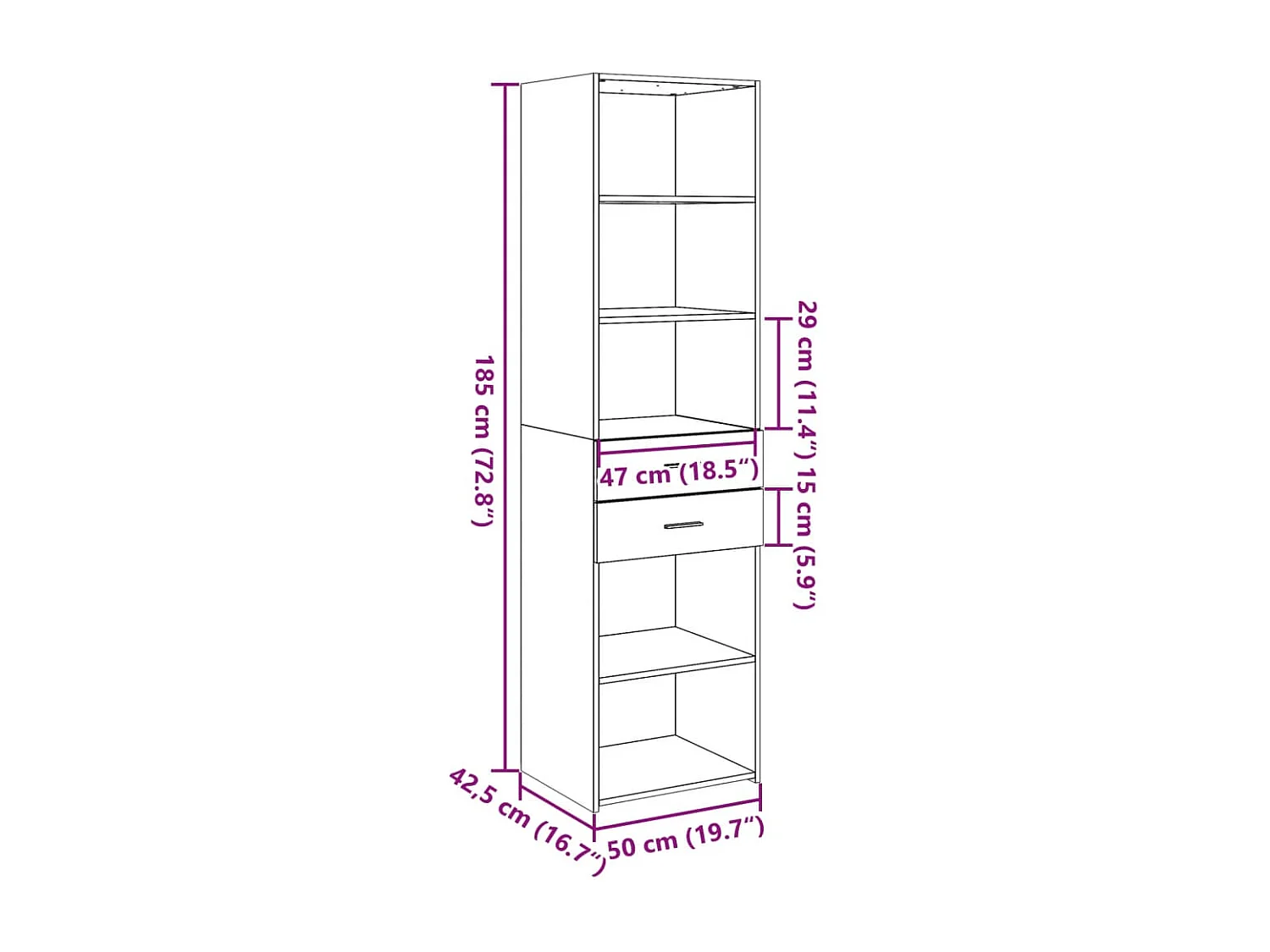 Buffet haut blanc 50x42,5x185 cm bois d'ingénierie