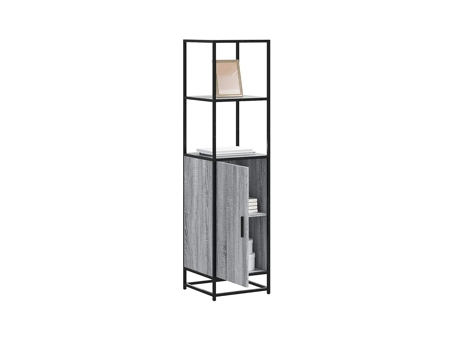 Hoge kast 35,5x35x139 cm bewerkt hout en metaal grijs sonoma