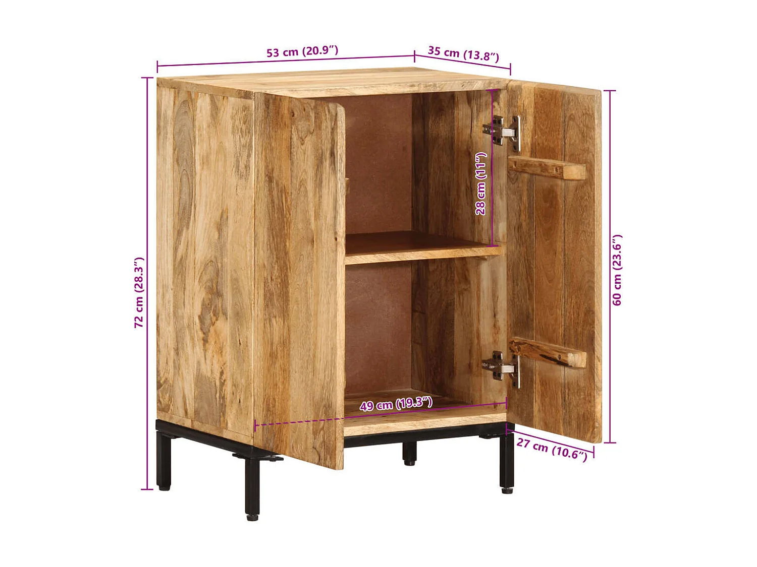 Buffet 53x35x72 cm bois massif de manguier