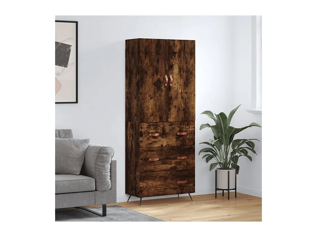 Aparador alto madera contrachapada roble ahumado 69,5x34x180 cm