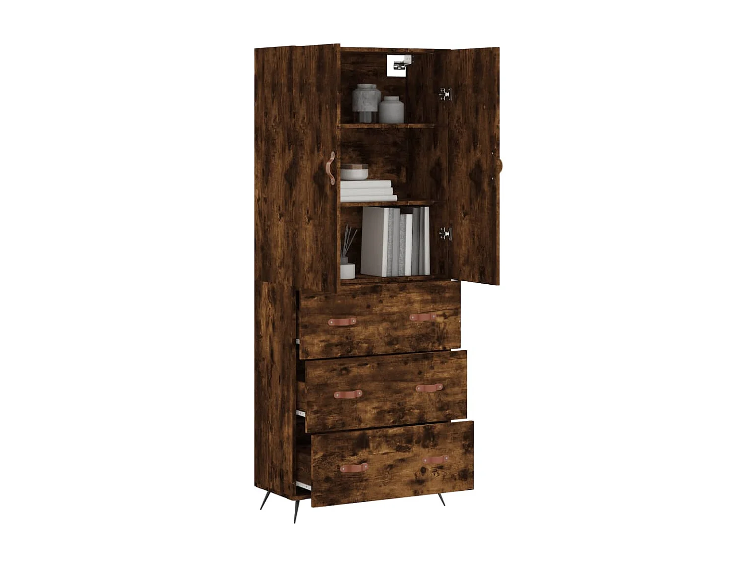 Aparador alto madera contrachapada roble ahumado 69,5x34x180 cm