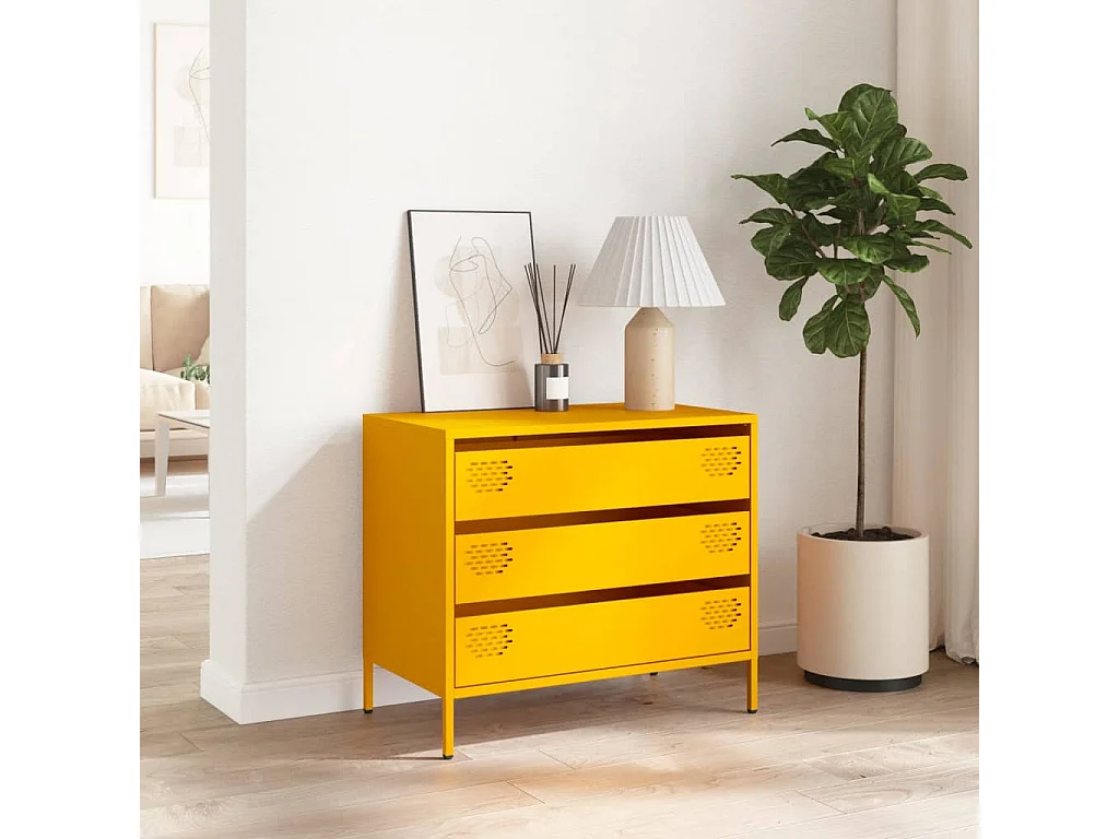 Buffet jaune moutarde 68x39x58,5 cm acier laminé à froid