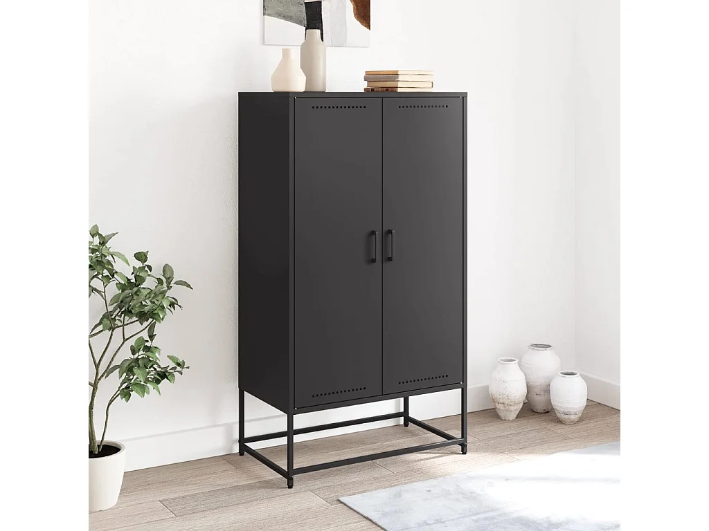 Buffet haut noir 68,5x38,5x123,5 cm acier