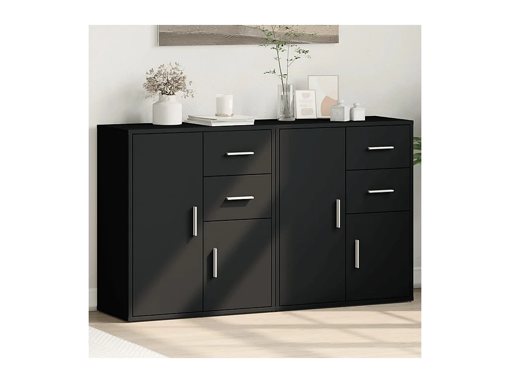 Buffets 2 pièces noir 60x31x70 cm bois d'ingénierie