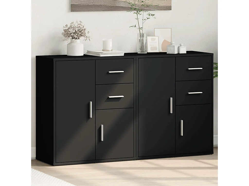 Buffets 2 pièces noir 60x31x70 cm bois d'ingénierie