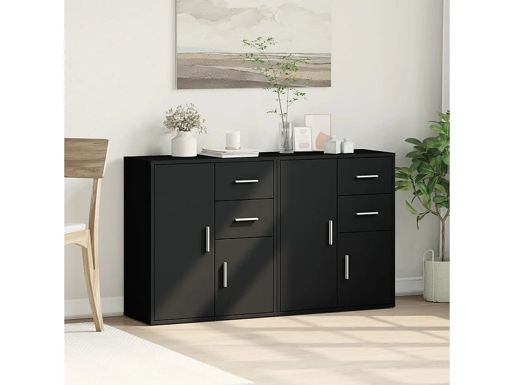 Buffets 2 pièces noir 60x31x70 cm bois d'ingénierie