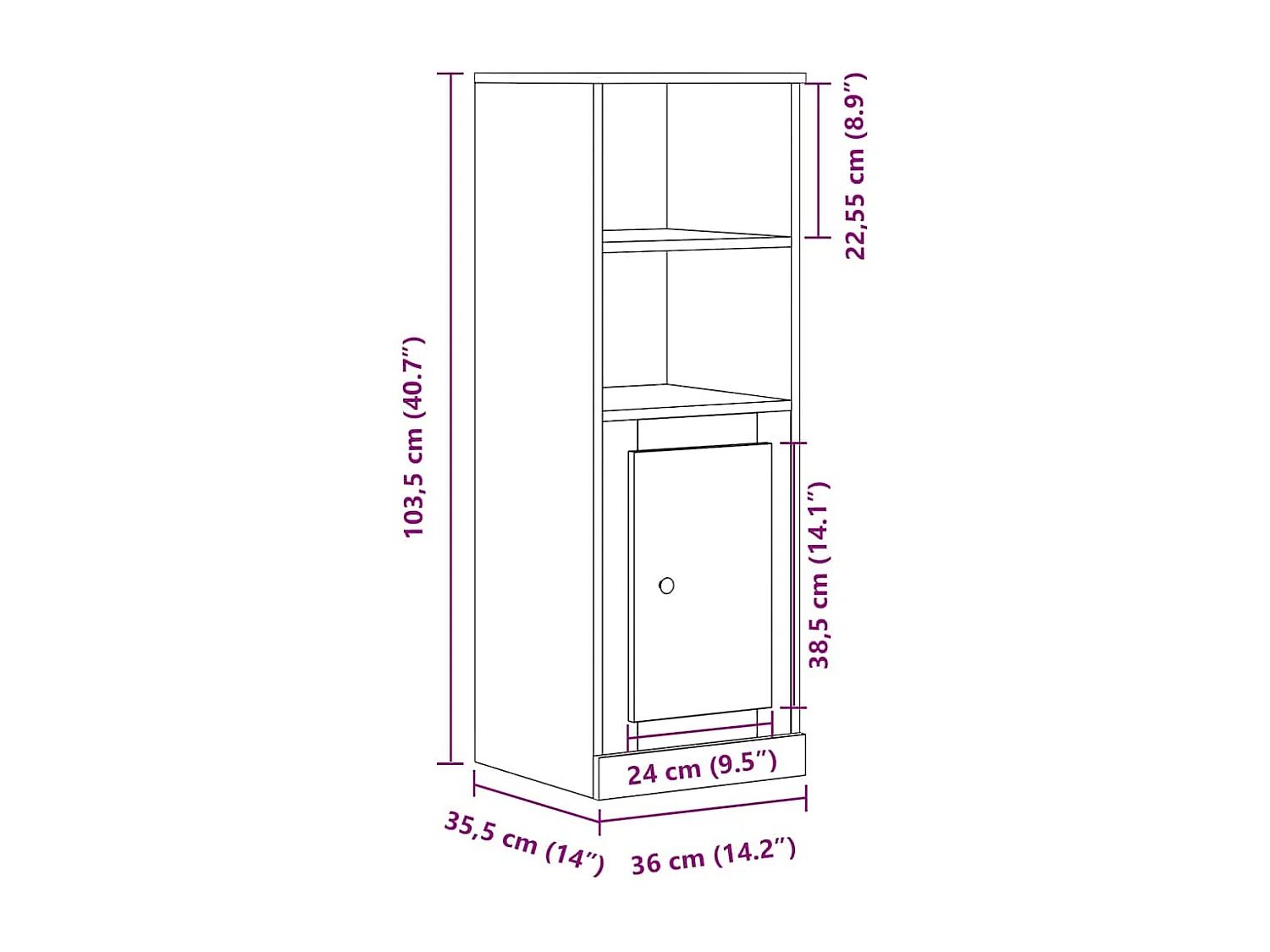 Buffet haut chêne artisanal 36x35,5x103,5 cm bois d'ingénierie