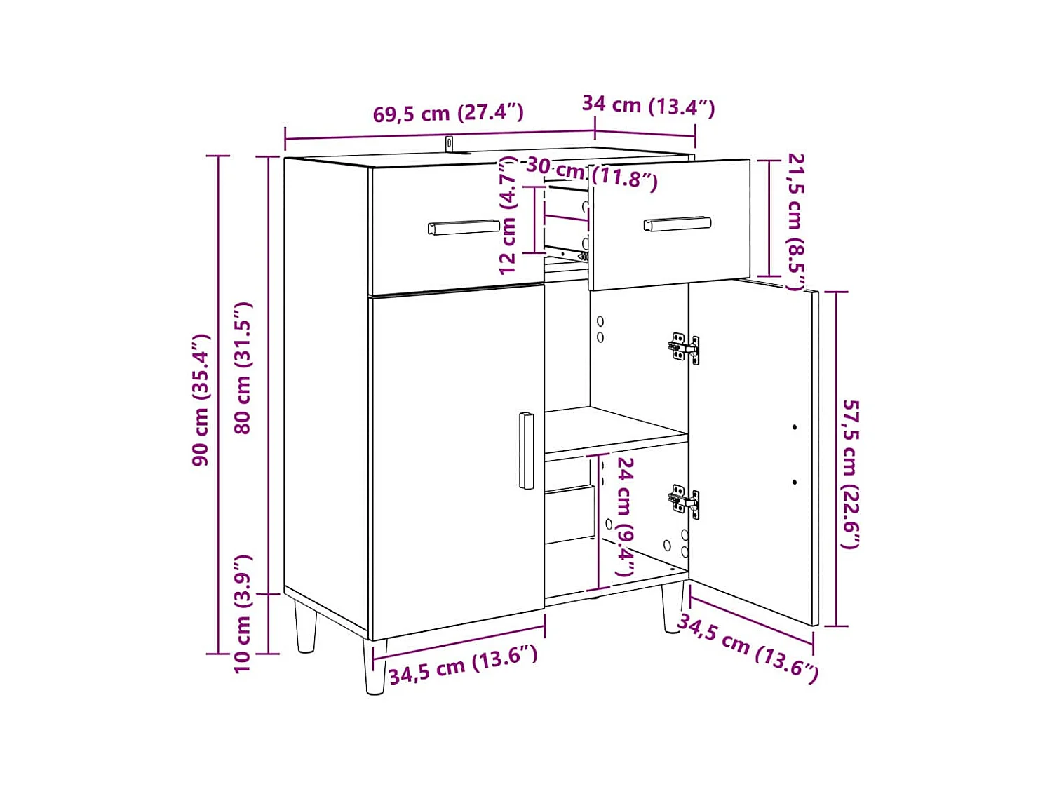 Vitrina Roble negro 34 x 69.5 x 89 cm Madera contrachapada
