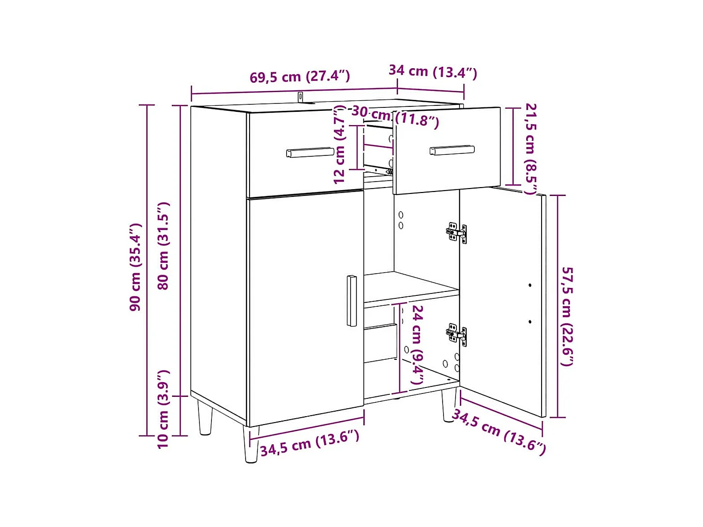 Vitrina Roble negro 34 x 69.5 x 89 cm Madera contrachapada
