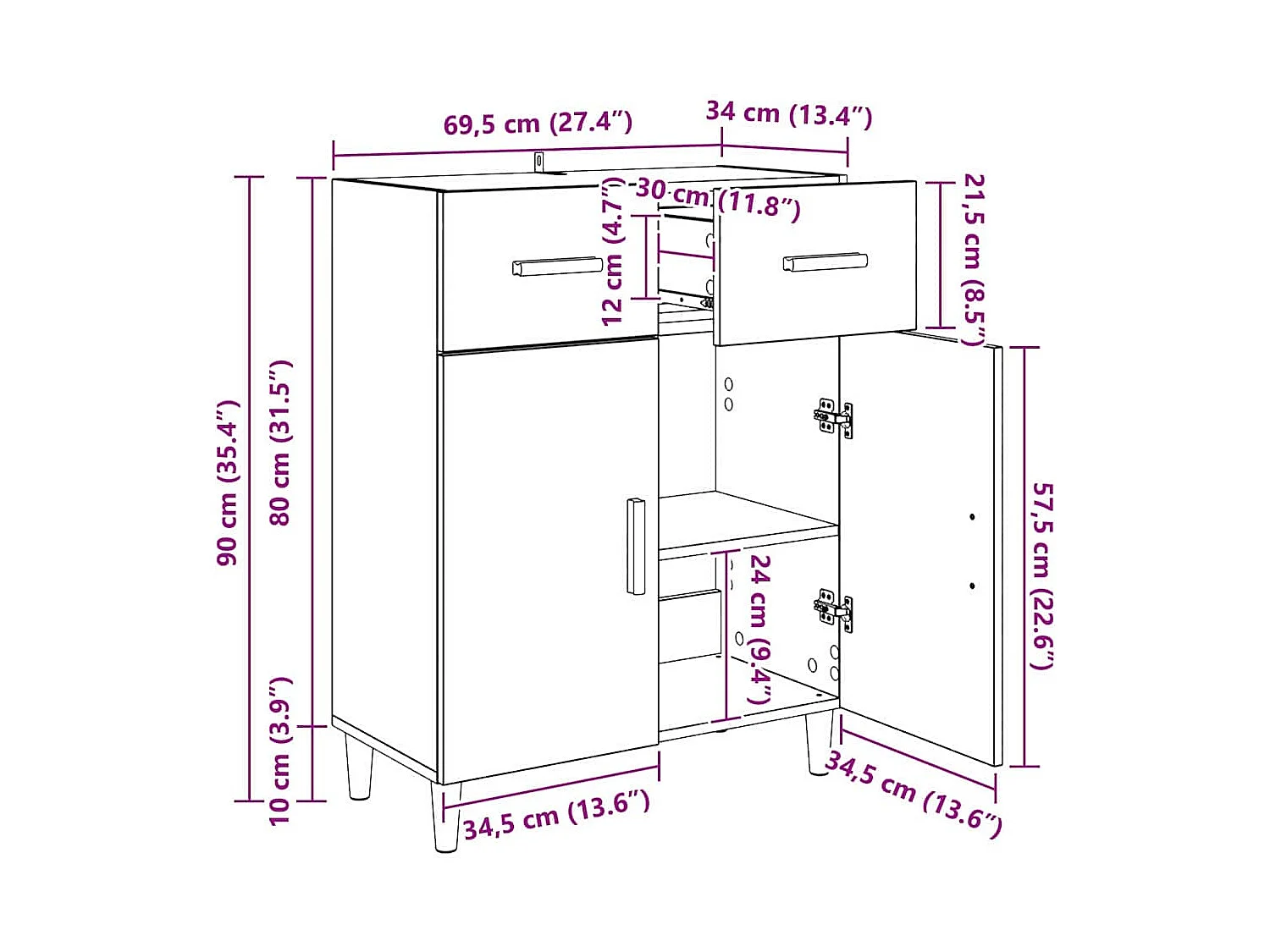 Buffet Chêne noir 34 x 69,5 x 89 cm Bois d'ingénierie