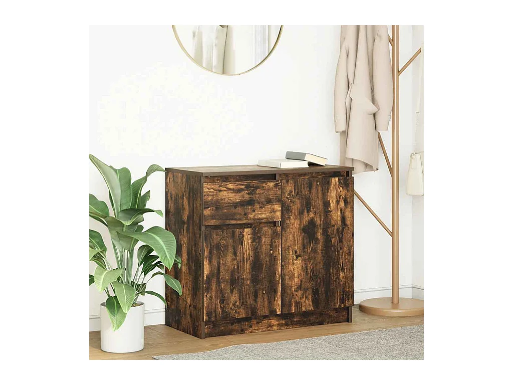 Aparador con cajón roble ahumado 71x35x65 cm madera ingeniería