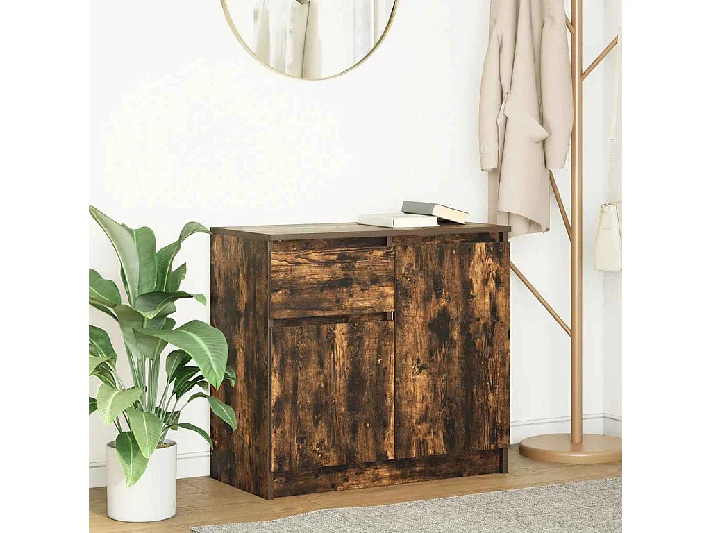 Buffet avec tiroir chêne fumé 71x35x65 cm bois d'ingénierie