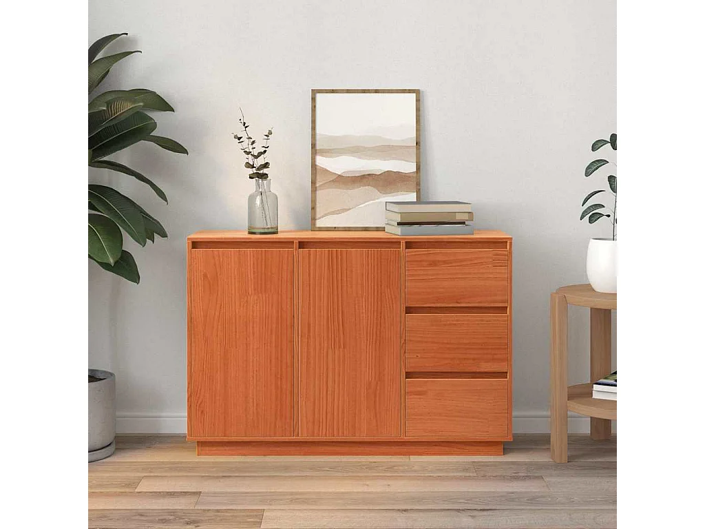 Buffet avec tiroir Marron 111 x 34 x 75 cm Bois de pin massif