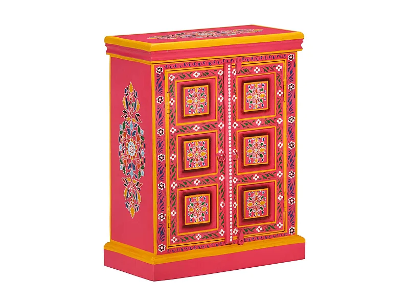 Buffet Bois massif de manguier Peinture rose à la main