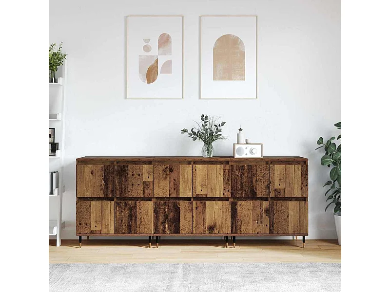 Dressoirs 3 pcs Oud hout 180 x 35 x 70 cm Bewerkt hout