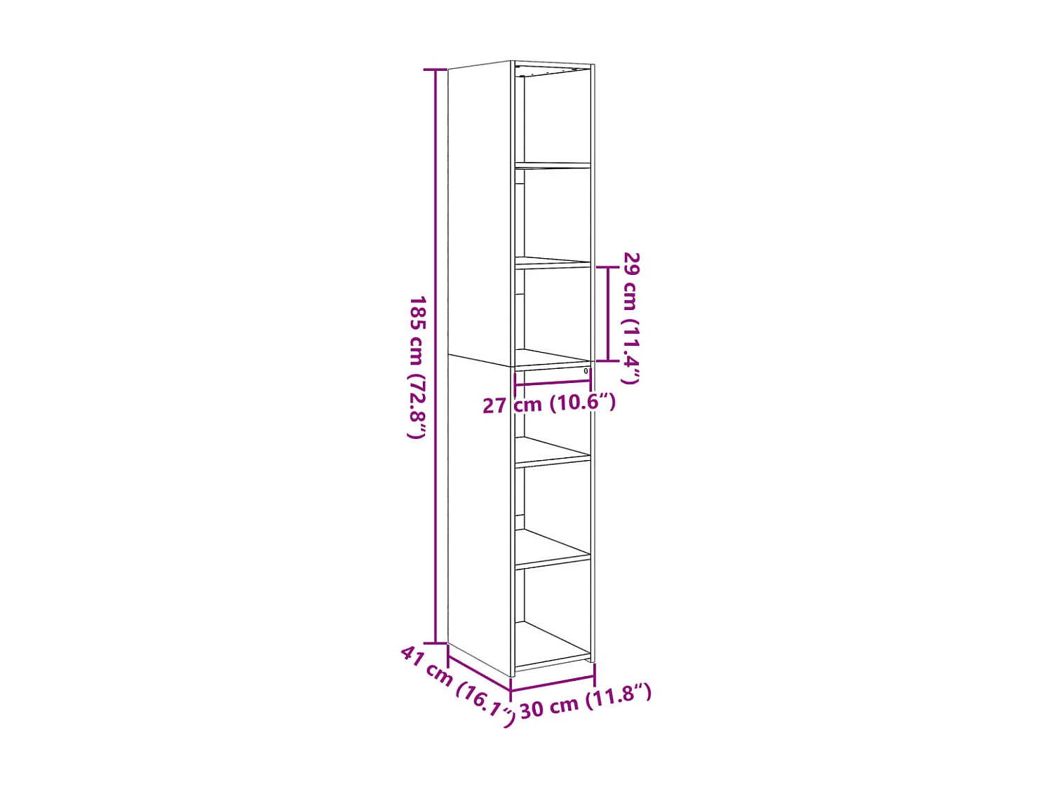 Buffet haut gris béton 30x41x185 cm bois d'ingénierie