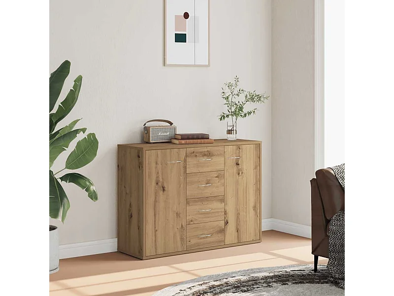 Dressoir 88x30x64 cm bewerkt hout artisanaal eikenkleur