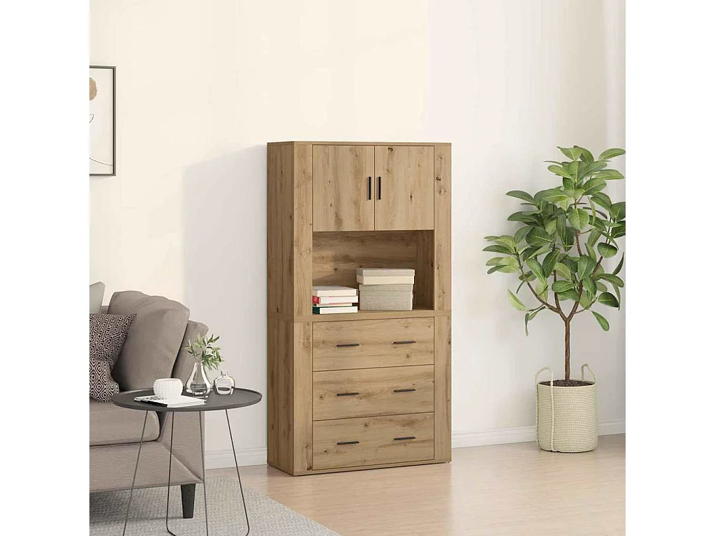 Haut de buffet avec tiroir chêne artisanal 80 x 33 x 150 cm