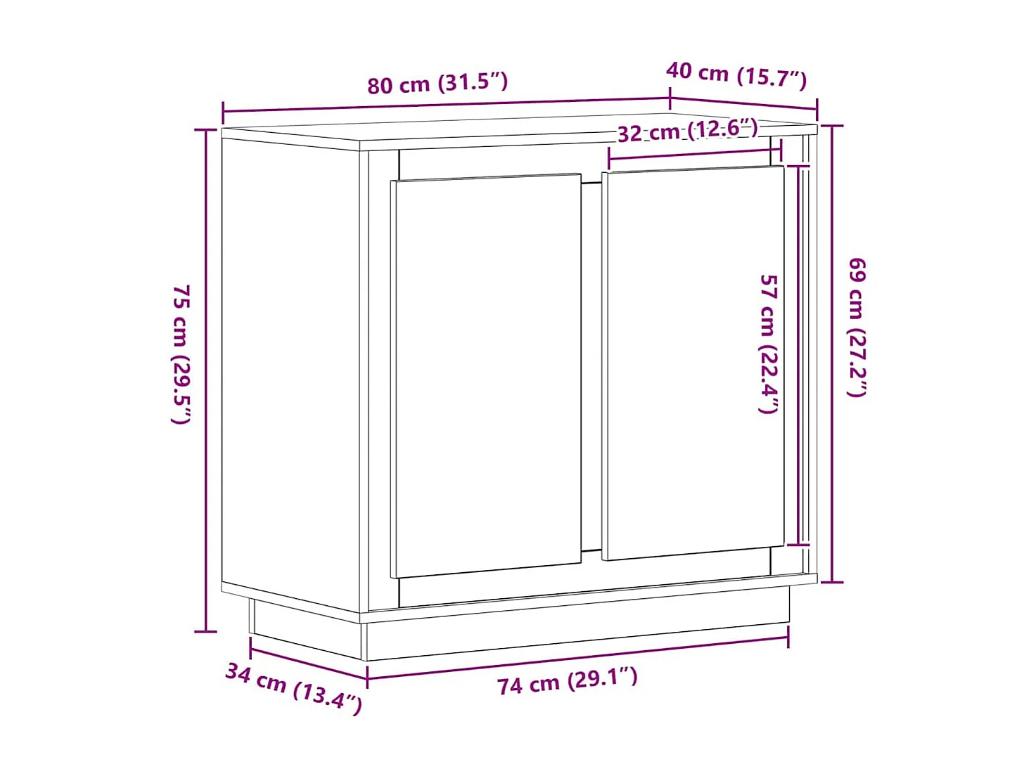 Buffet moderne Chêne noir 80 x 34 x 75 cm Bois d'ingénierie