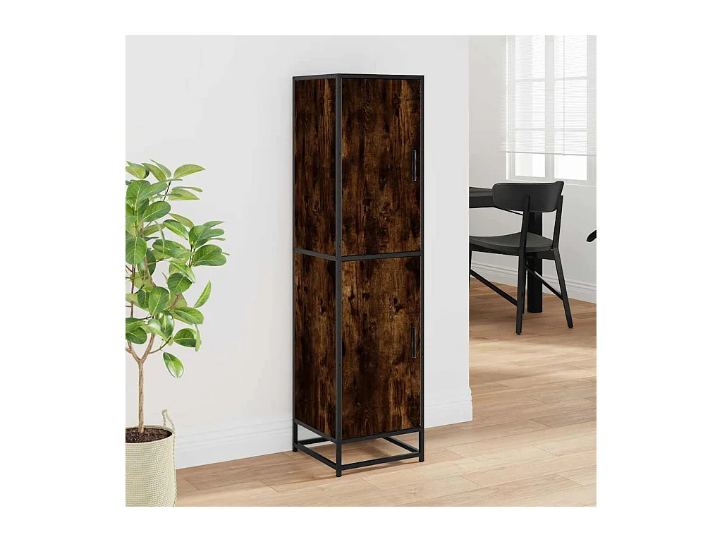 Buffet haut chêne fumé 35,5x35x139 cm bois d'ingénierie métal