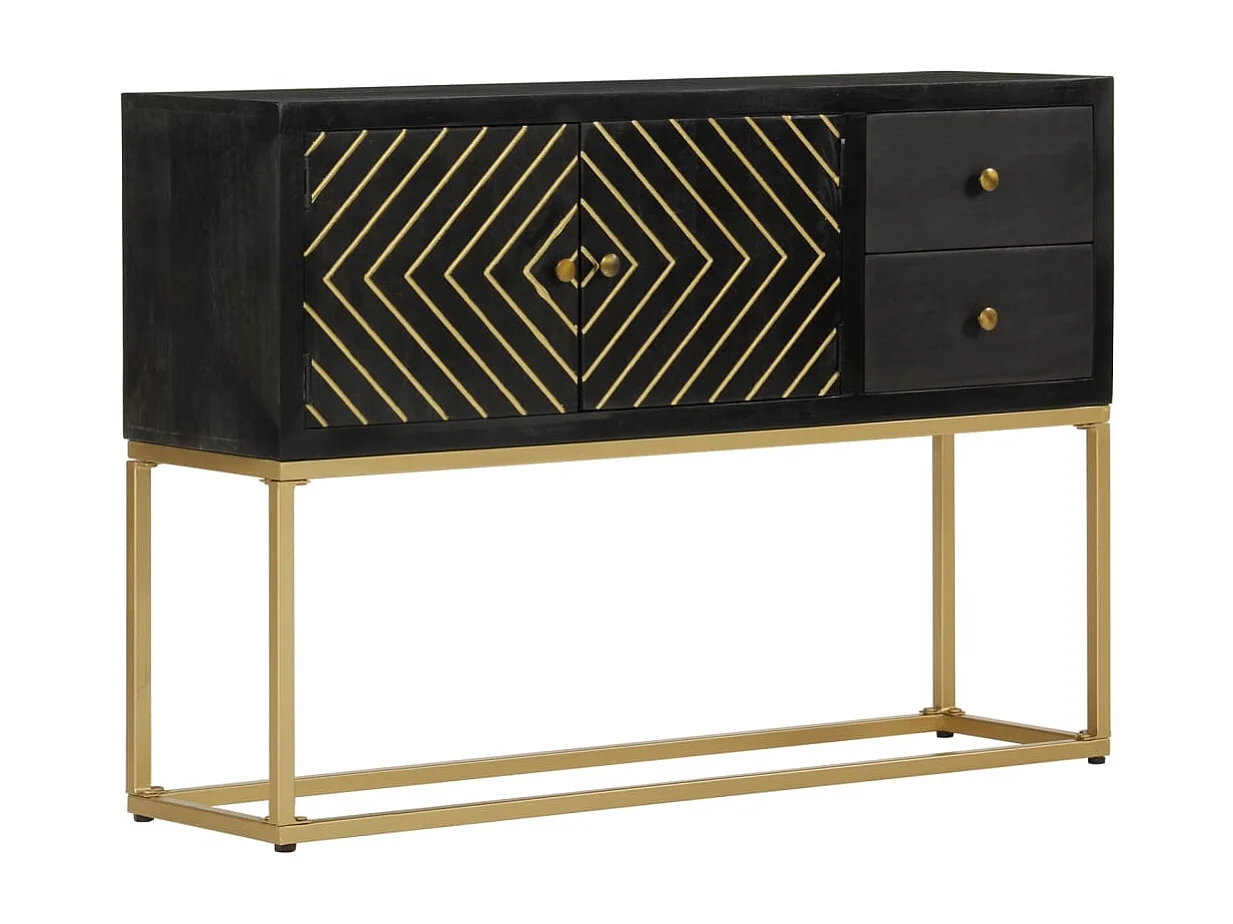Buffet noir et doré 110x30x75 cm bois massif de manguier