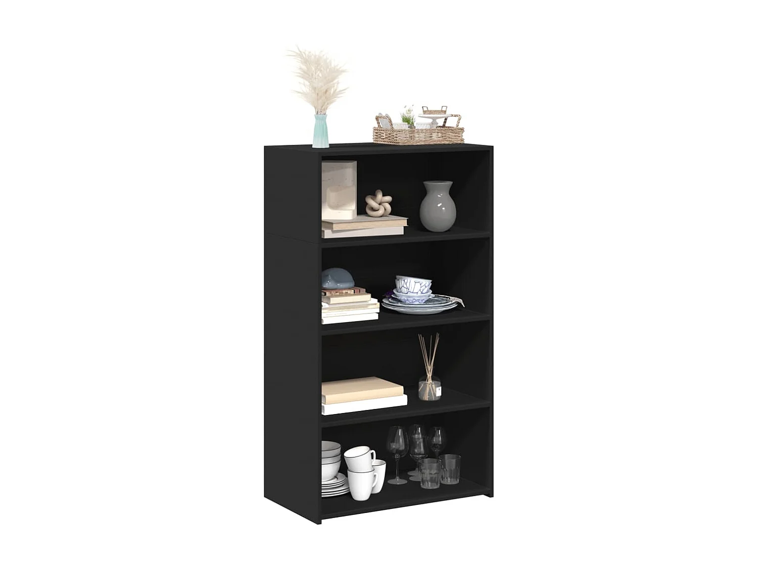 Buffet haut noir 70x41x124 cm bois d'ingénierie