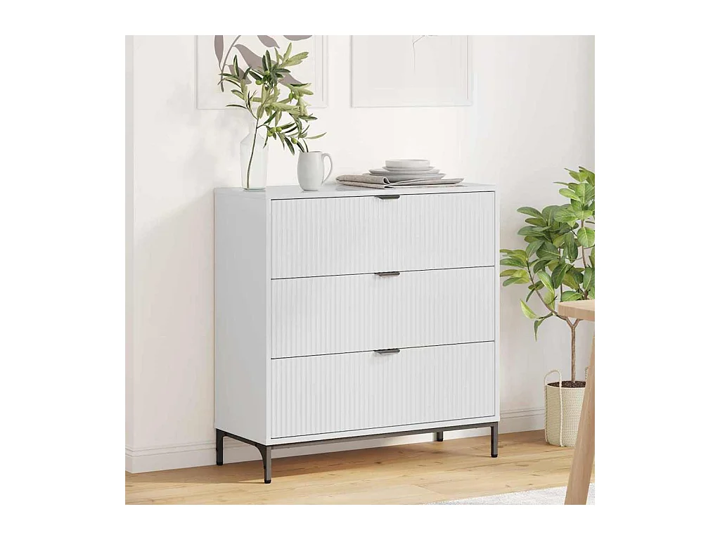 Buffet Blanc brillant 79,5 x 33 x 82 cm Bois d'ingénierie