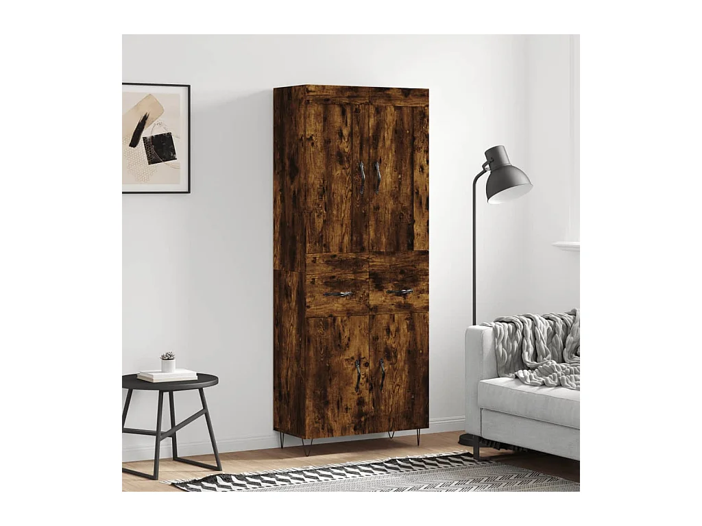 Aparador alto madera contrachapada roble ahumado 69,5x34x180 cm
