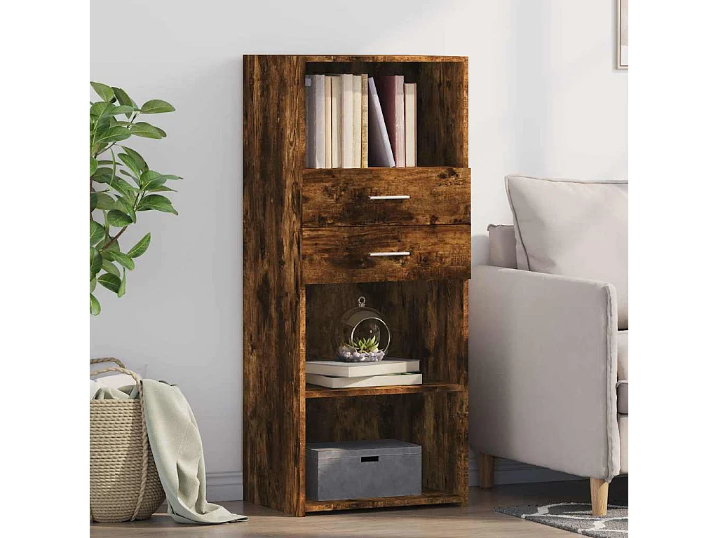 Buffet haut chêne fumé 50x42,5x124 cm bois d'ingénierie
