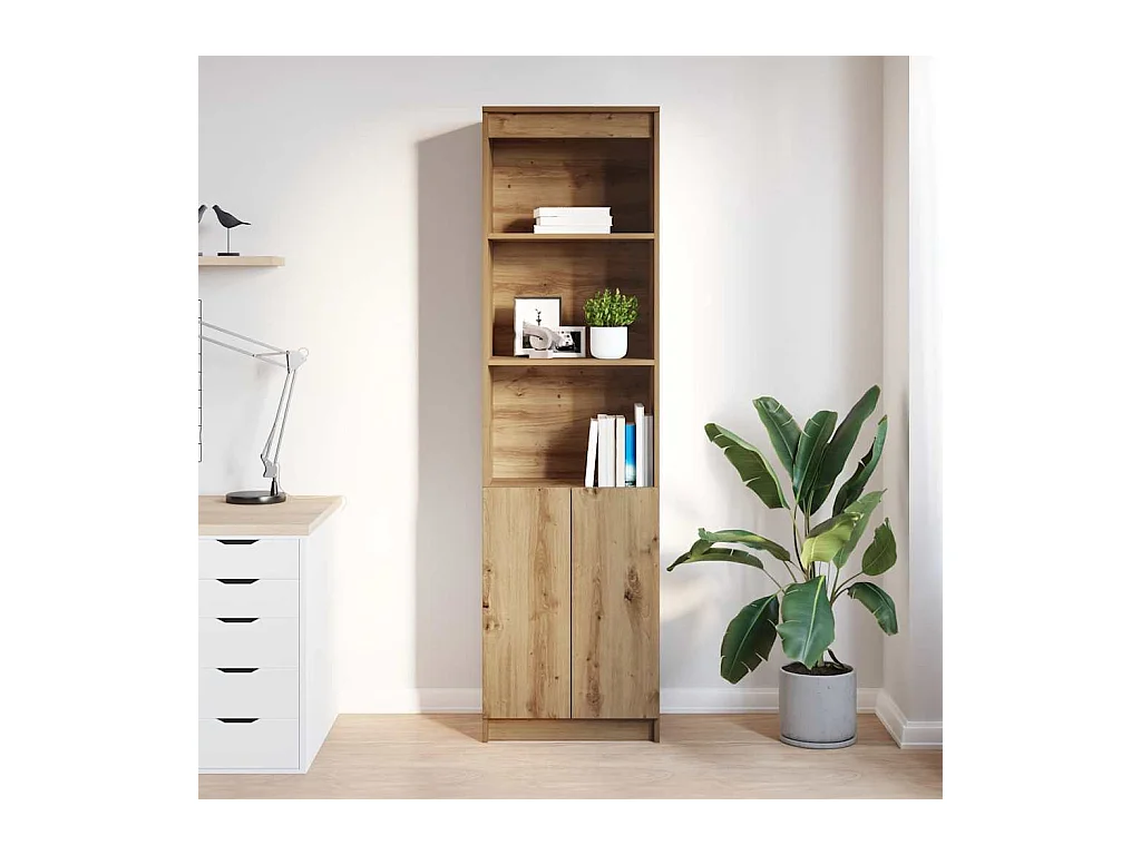 Buffet haut chêne artisanal 50x35x180 cm bois d'ingénierie