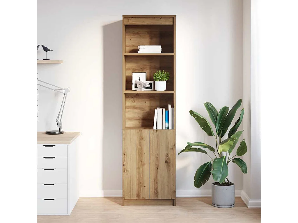 Buffet haut chêne artisanal 50x35x180 cm bois d'ingénierie