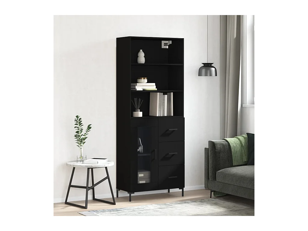 Buffet haut Noir 69,5x34x180 cm Bois d'ingénierie
