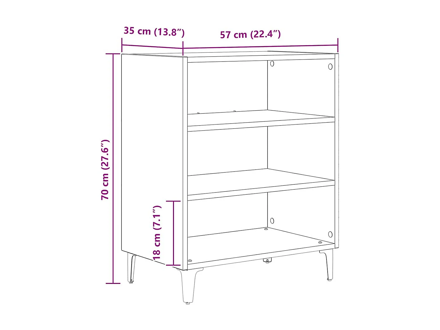 Buffet chêne artisanal 57x35x70 cm bois d'ingénierie