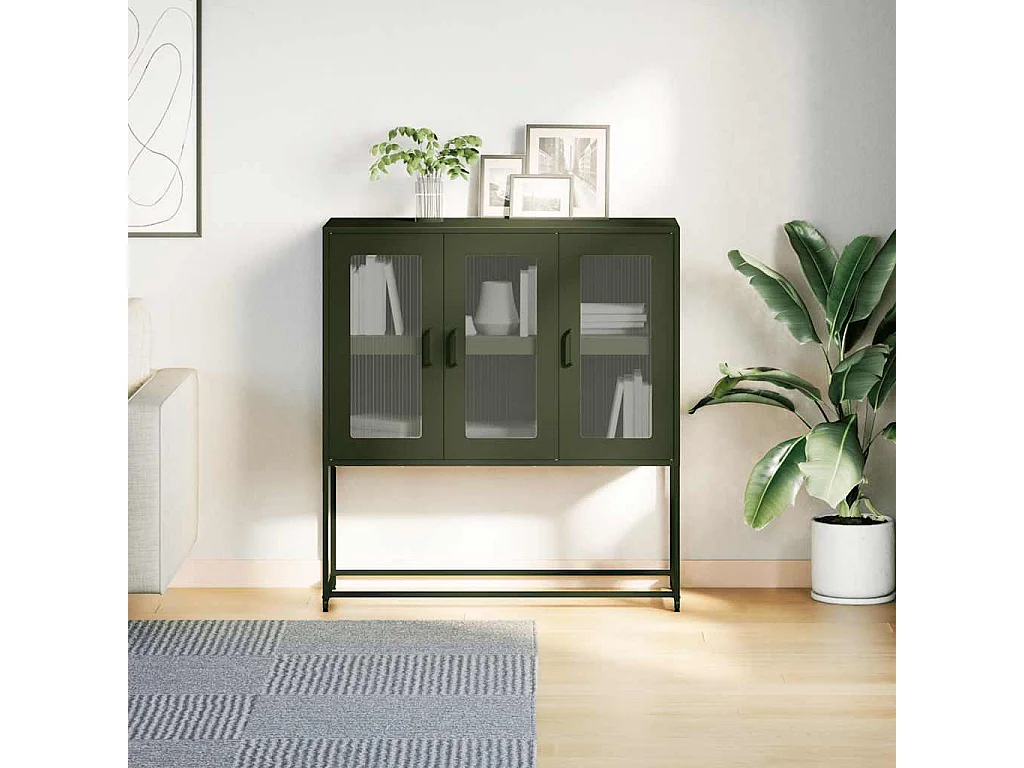 Buffet vert olive 100,5x39x107 cm acier laminé à froid