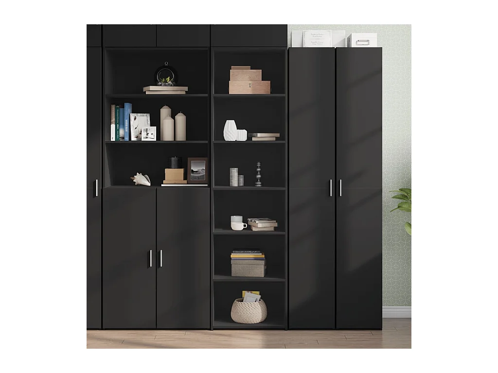 Buffet haut noir 50x41x185 cm bois d'ingénierie