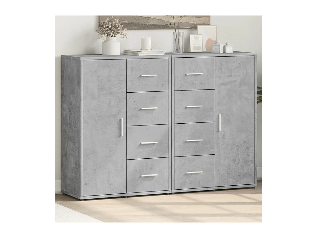 Buffets 2 pièces gris béton 60x31x84 cm bois d'ingénierie