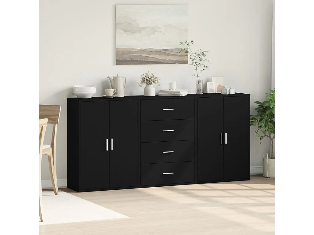 Buffets 3 pièces noir 60x31x84 cm bois d'ingénierie