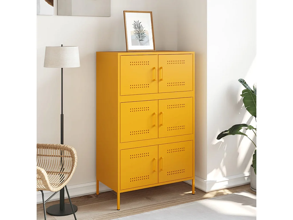 Buffet haut jaune moutarde 68x39x113 cm acier