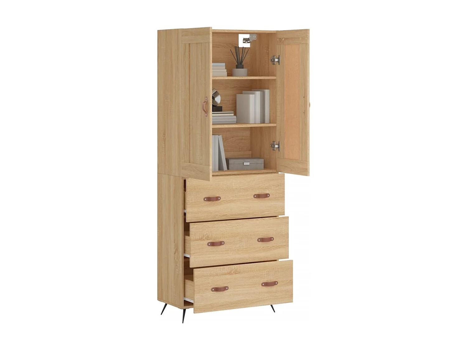 Aparador alto madera contrachapada color roble 69,5x34x180 cm