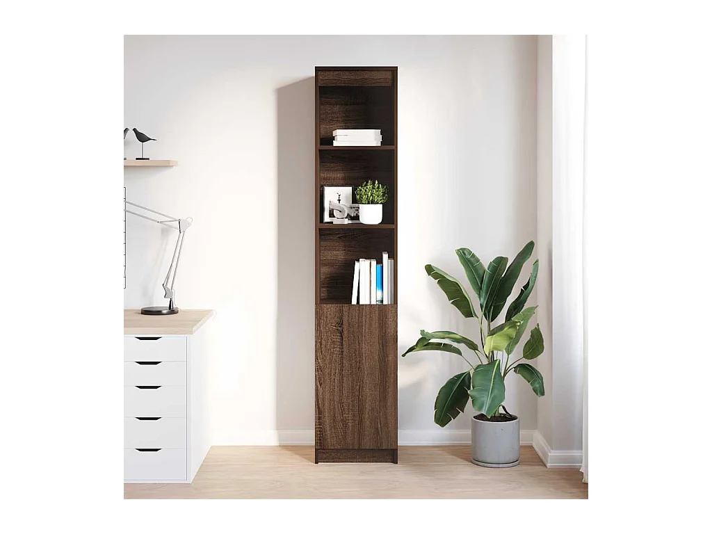 Buffet haut chêne marron 37,5x35x180 cm bois d'ingénierie