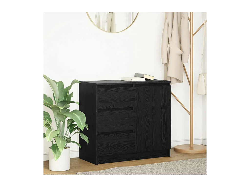 Buffet avec tiroir chêne noir 71x35x65 cm bois d'ingénierie