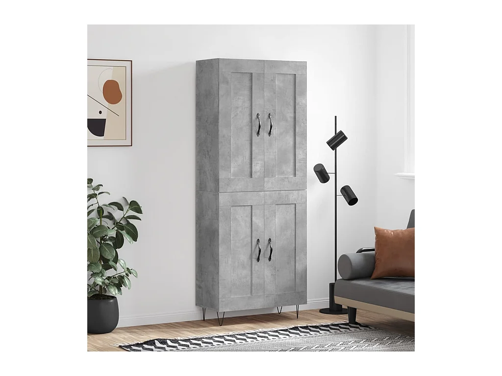 Buffet haut Gris béton 69,5x34x180 cm Bois d'ingénierie
