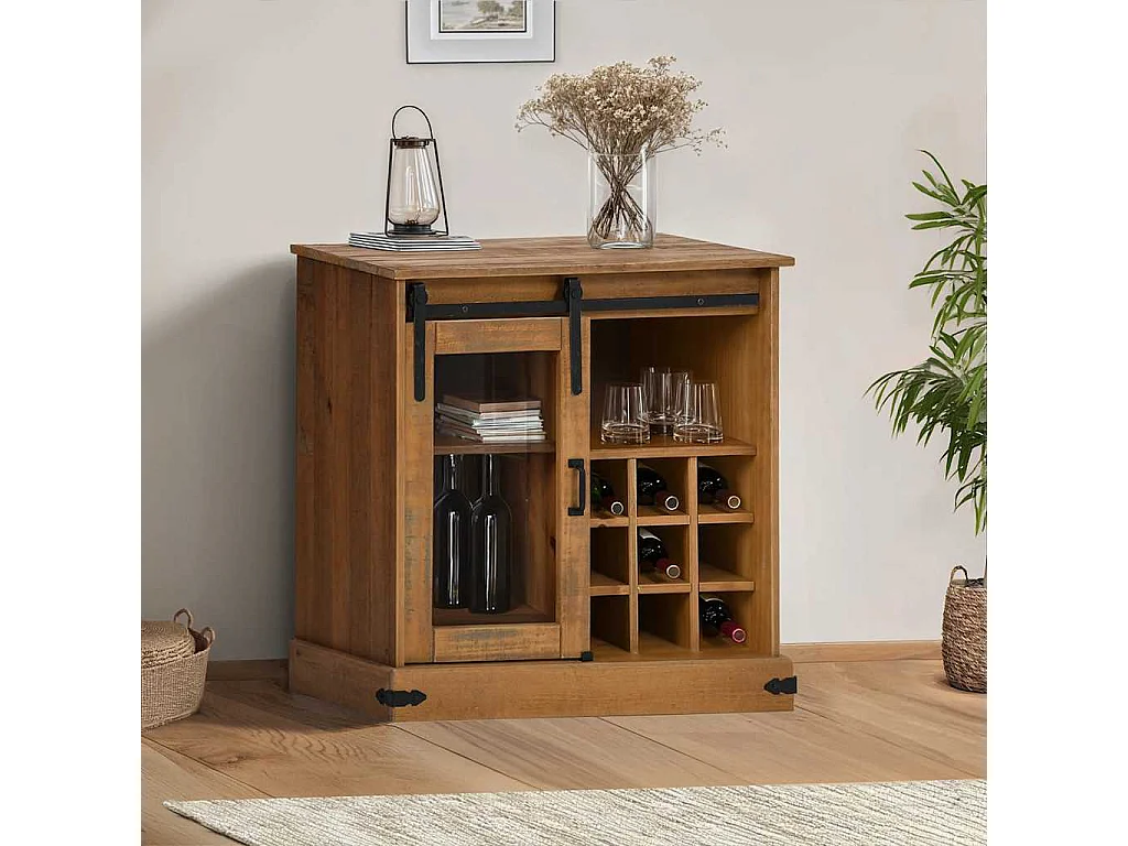 Buffet HALDEN avec porte coulissante 80x40x80 cm bois massif