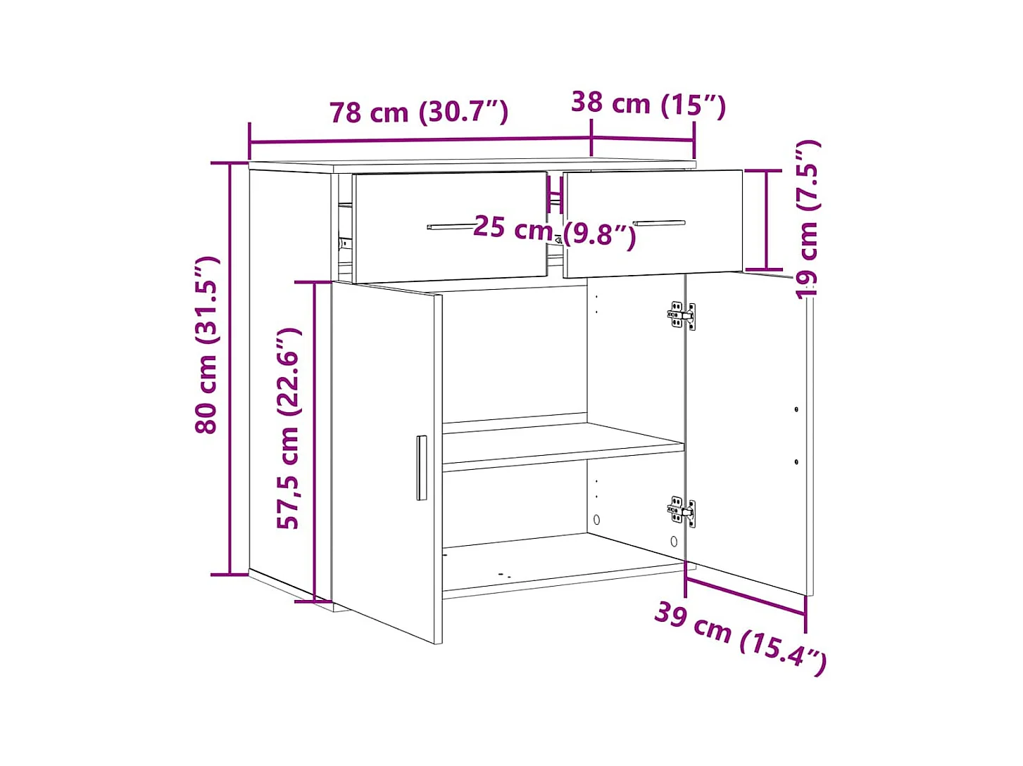 Buffet chêne artisanal 79 x 38 x 80 cm Bois d'ingénierie