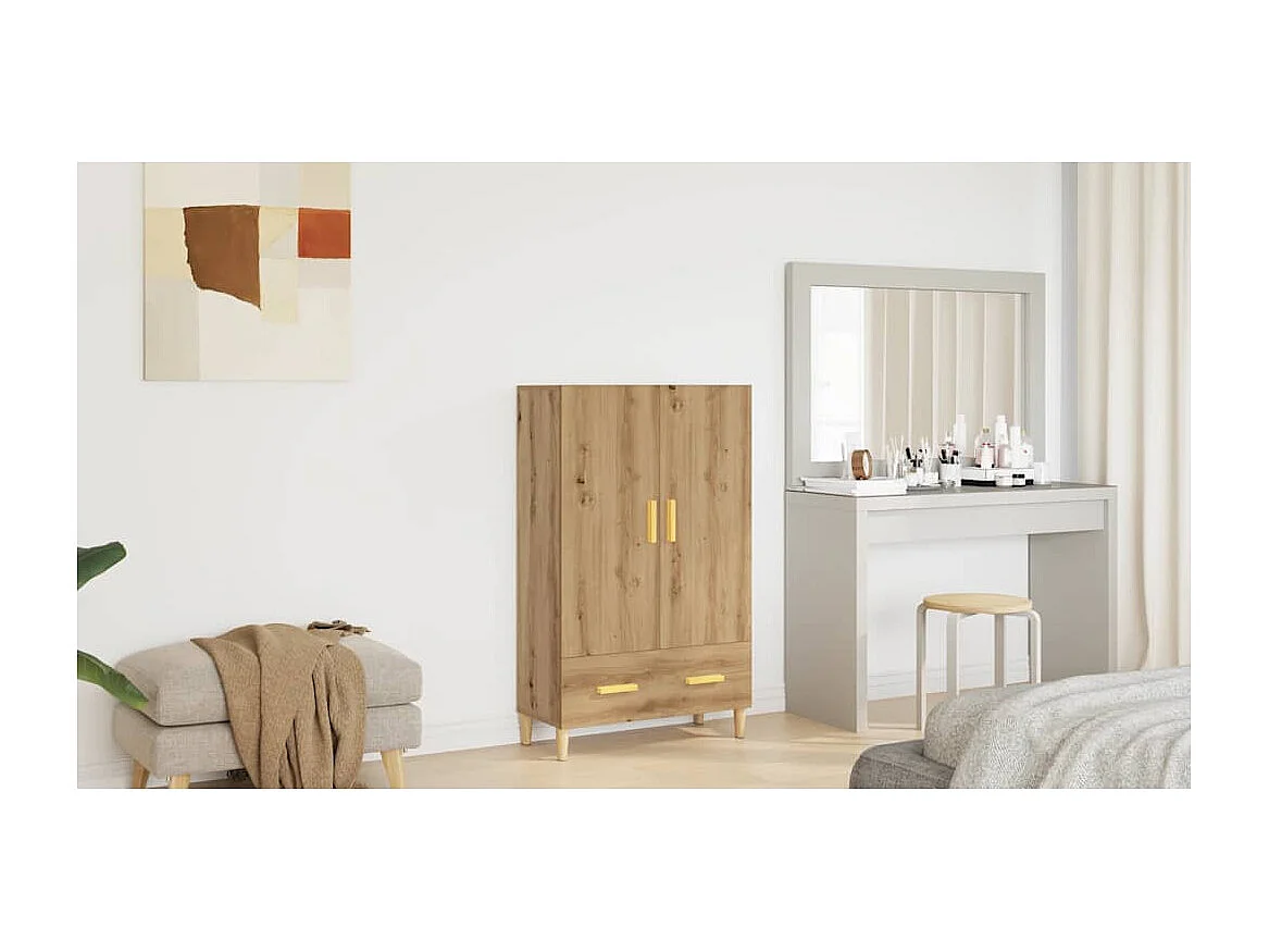 Buffet chêne artisanal 70x31x115 cm bois d'ingénierie