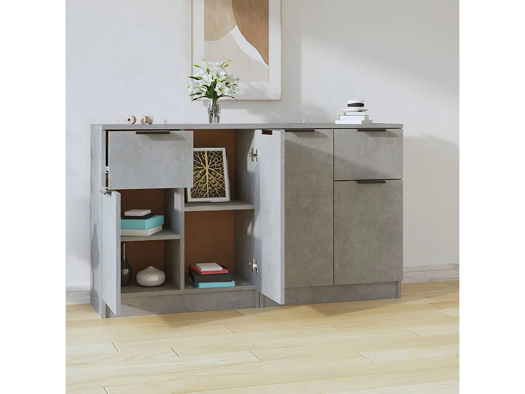 Buffets 2 pièces Gris béton 60x30x70 cm Bois d'ingénierie