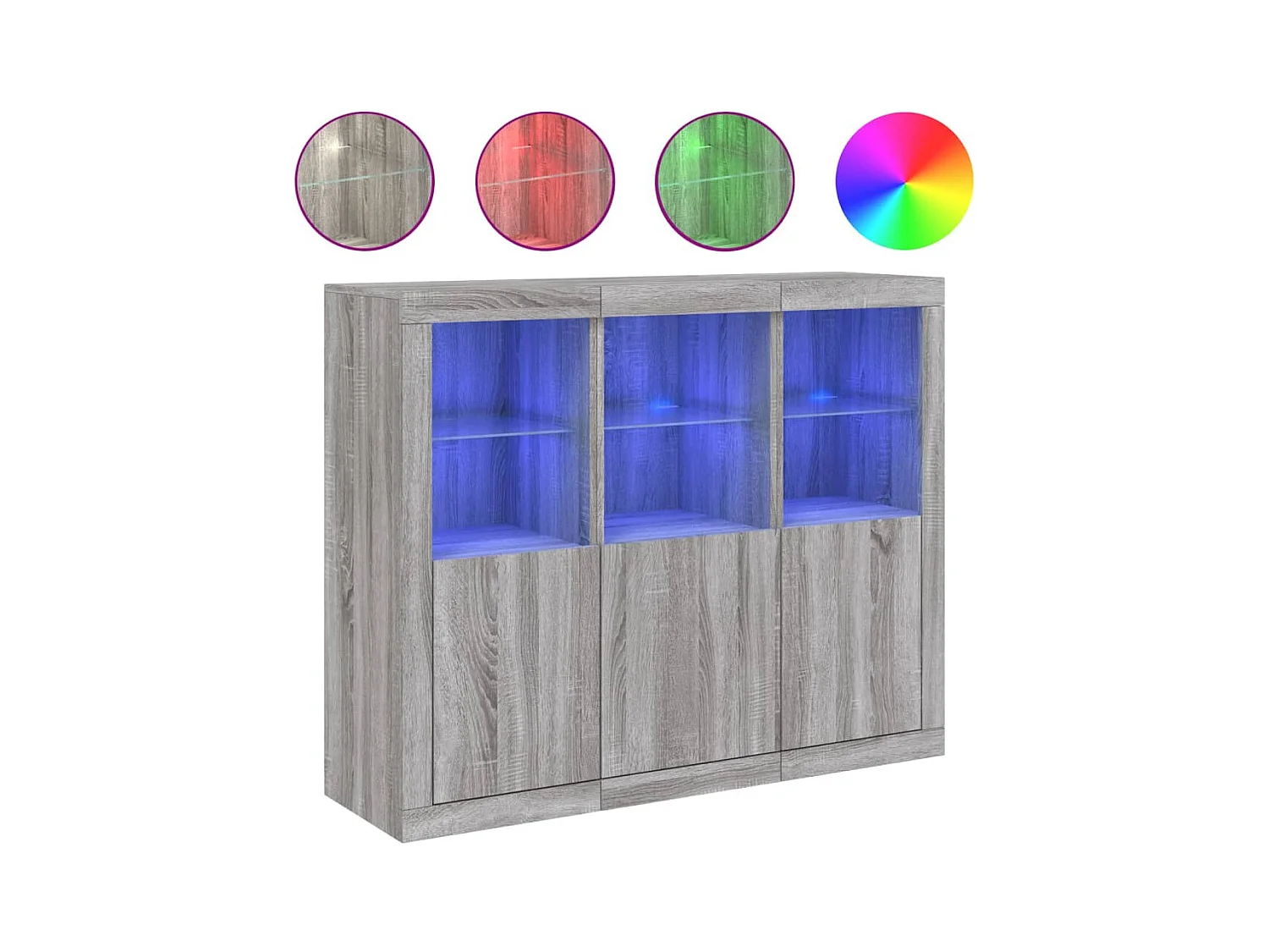 Buffets avec lumières LED 3 pièces sonoma gris bois d'ingénierie
