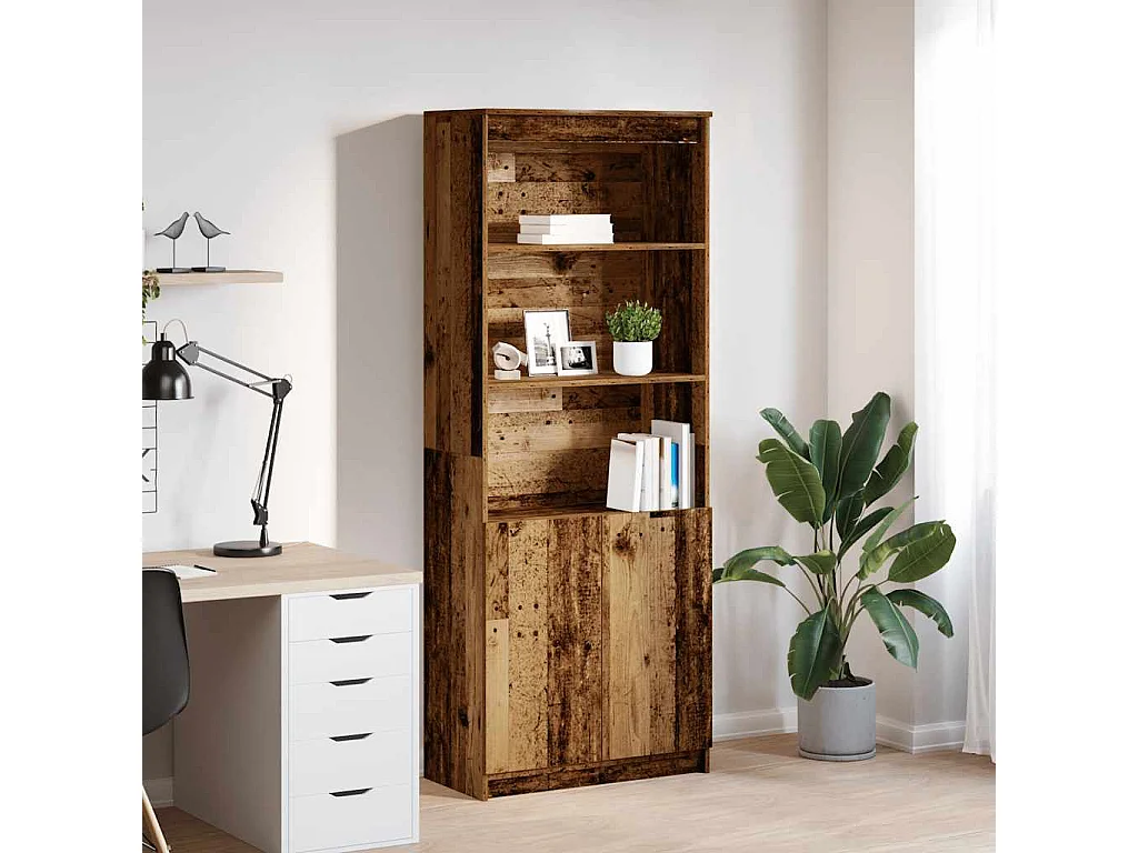 Buffet haut vieux bois 70x35x180 cm bois d'ingénierie