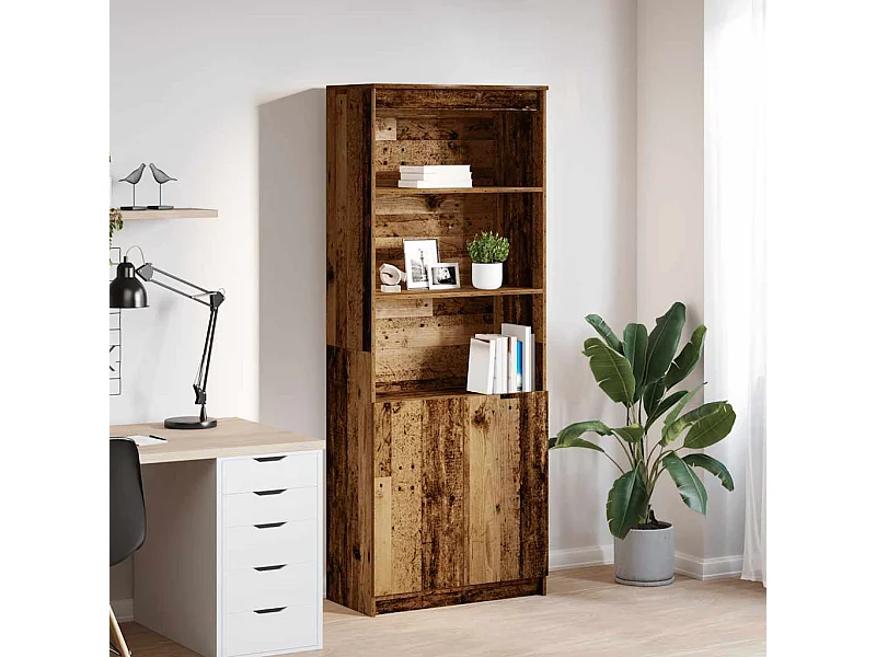 Buffet haut vieux bois 70x35x180 cm bois d'ingénierie