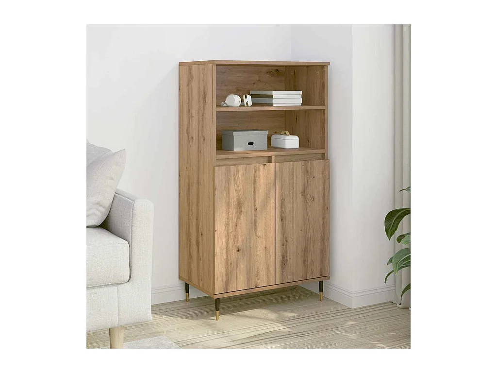 Buffet haut chêne artisanal 60x36x110 cm bois d'ingénierie